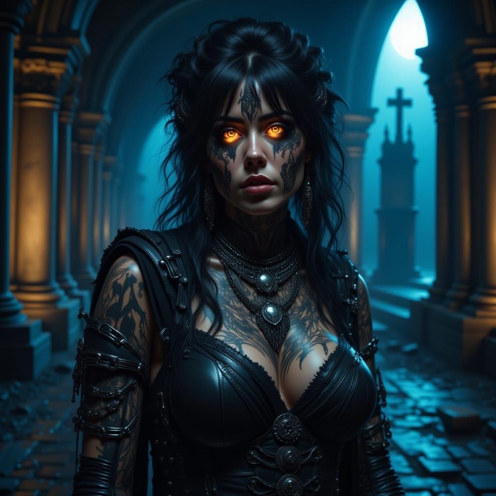 Gothic Warrior Portrait in Moonlit Cathedral Ruins