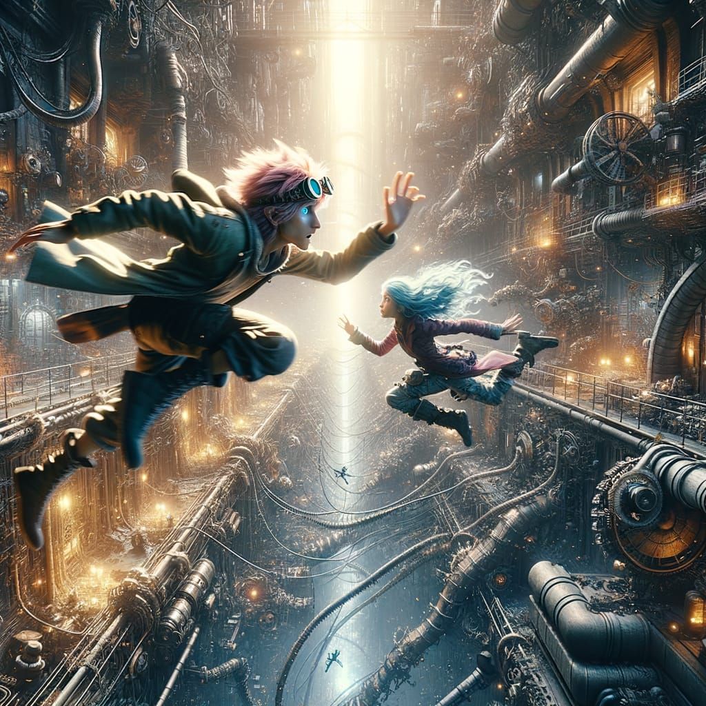 Dynamic Duo Leaps Through Underground Cityscape