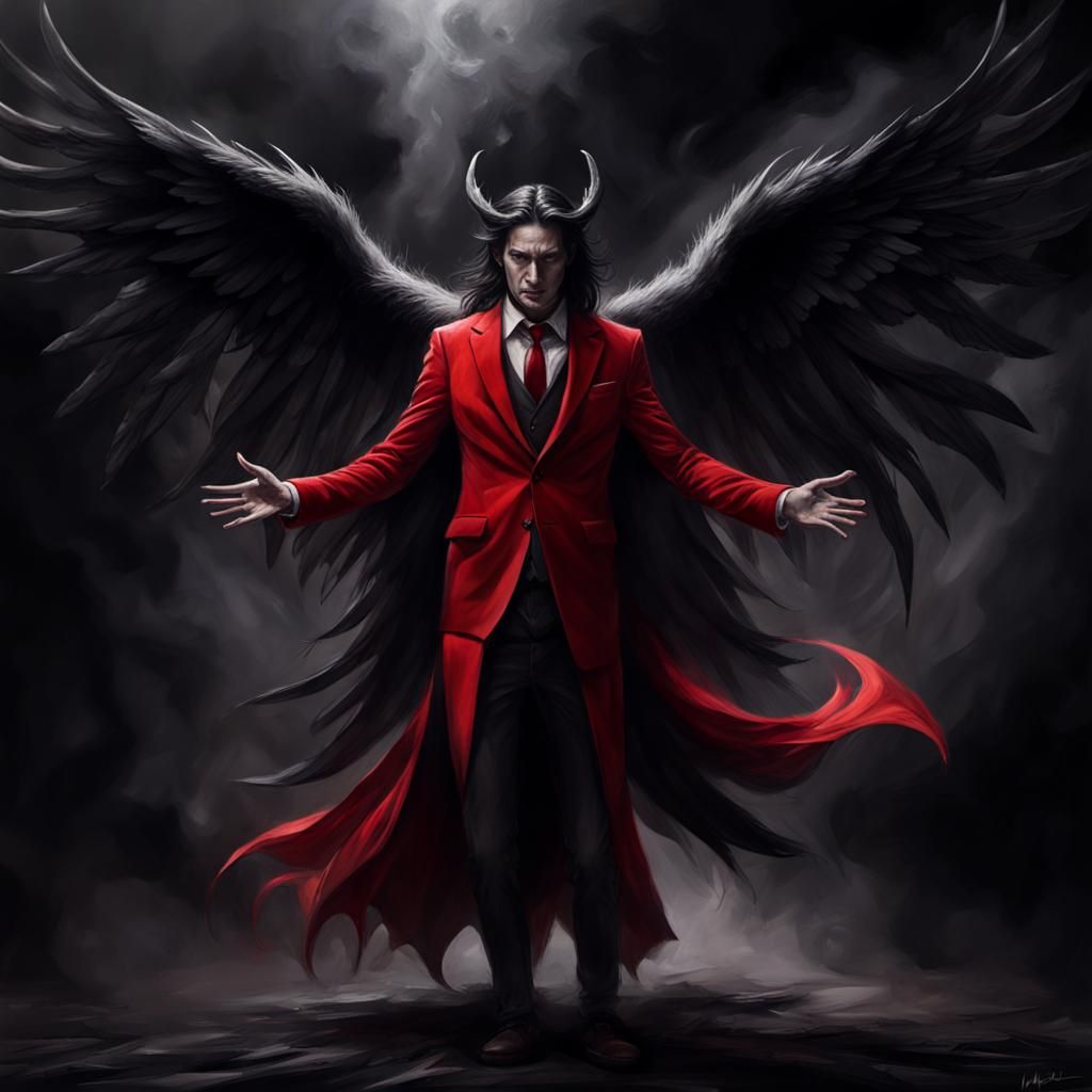 Hyperrealistic Charcoal Art: Lucifer with Dark Wings