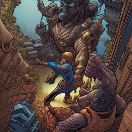 Tribesmen Building: Comic Book Art Illustration