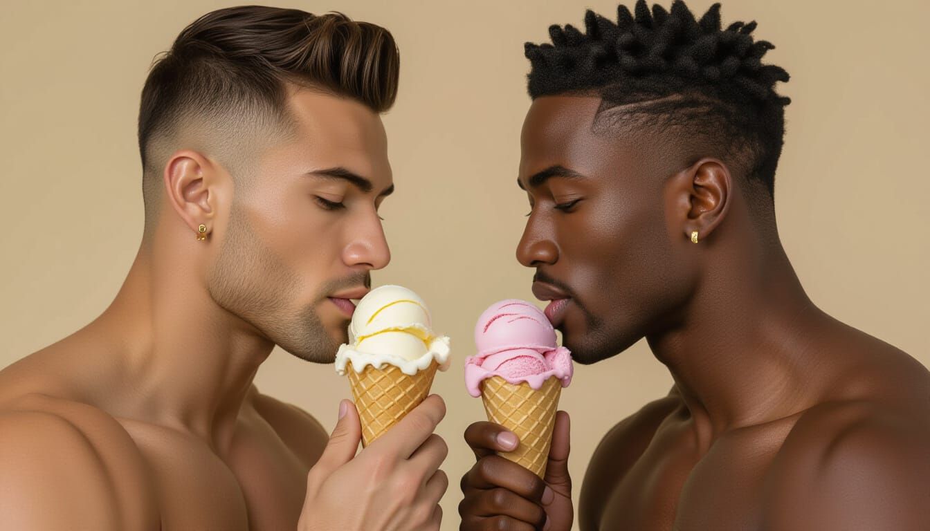 Two Muscular Men Enjoying Ice Cream