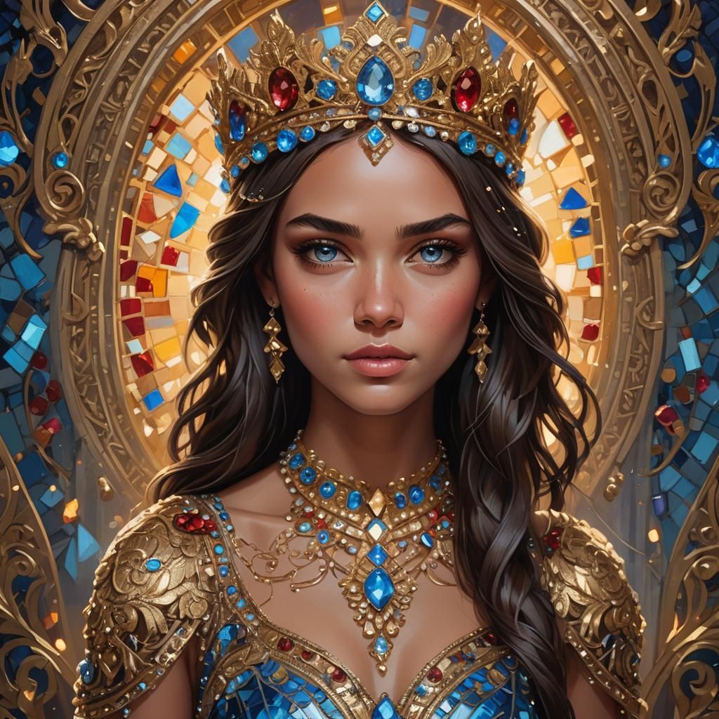 Ornate Portrait of Girl with Crown, Digital Art