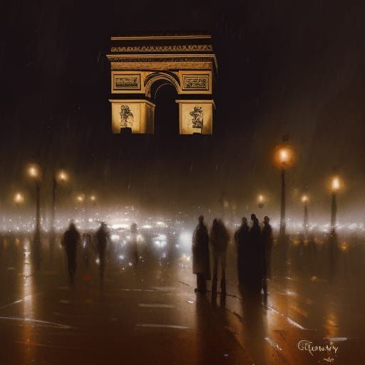 Arc de Triomphe at Night in a Dark Style