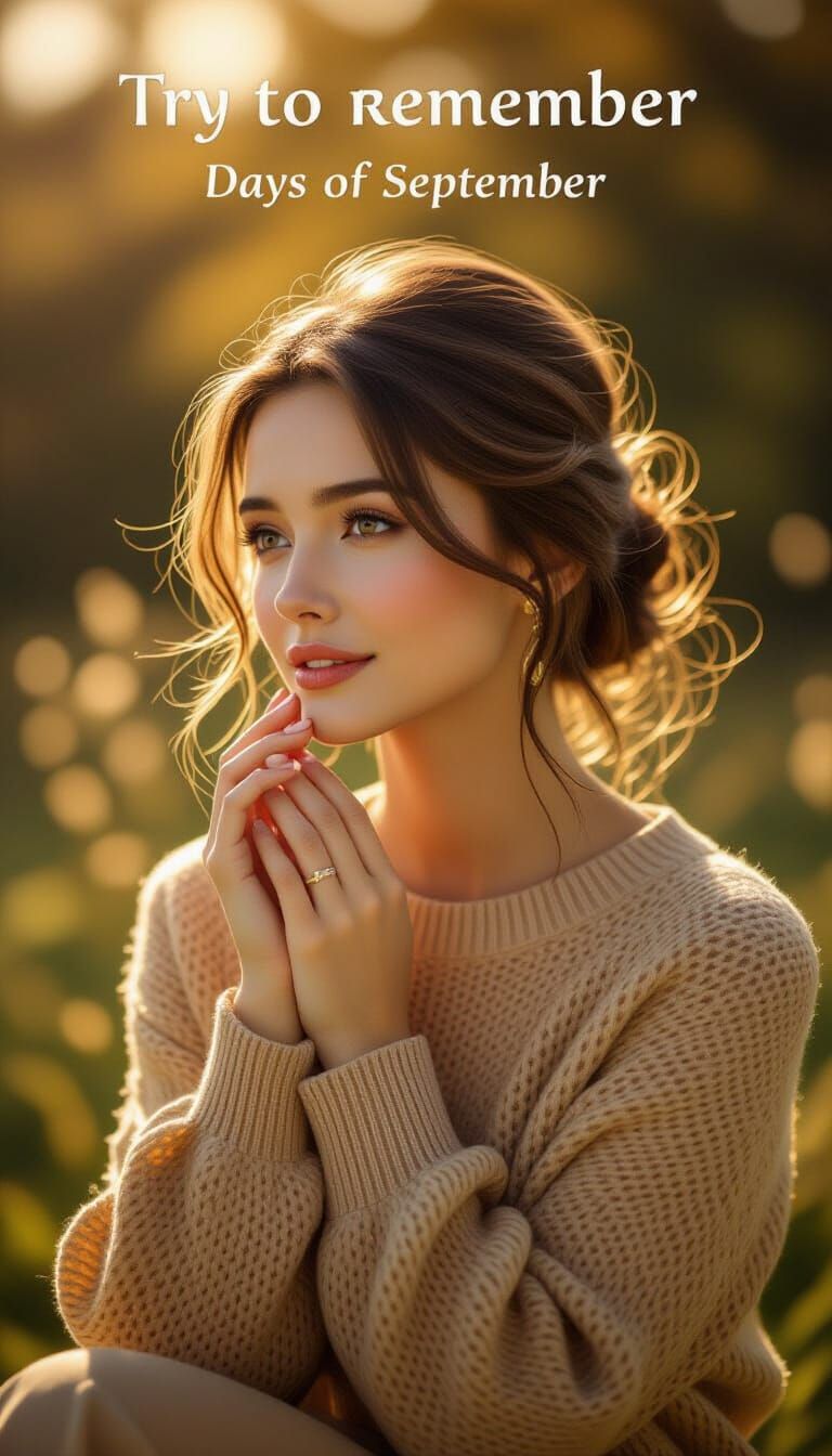 Nostalgic Woman Reminisces in Golden Light