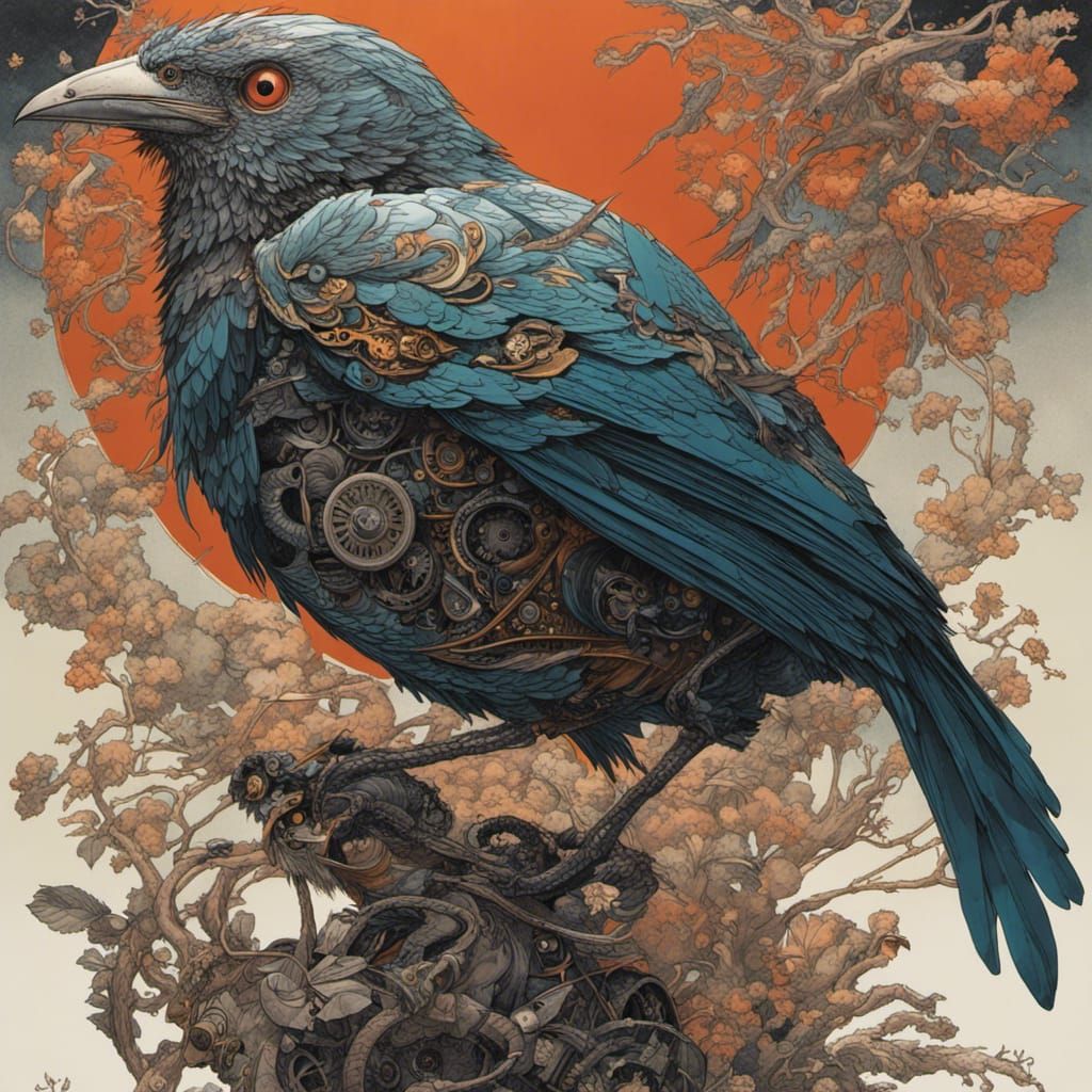 Retro Mechanical Bird Portrait in Fantasy Art Style
