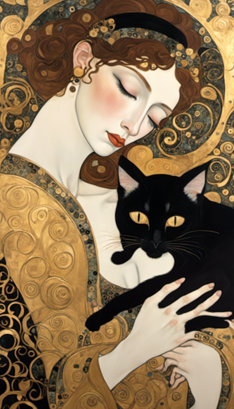 <lora:Klimt Craft:1.0> Gustav Klimt-inspired gold leaf art. ...