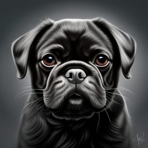 Hyperrealistic Black Pug at Play in HDR