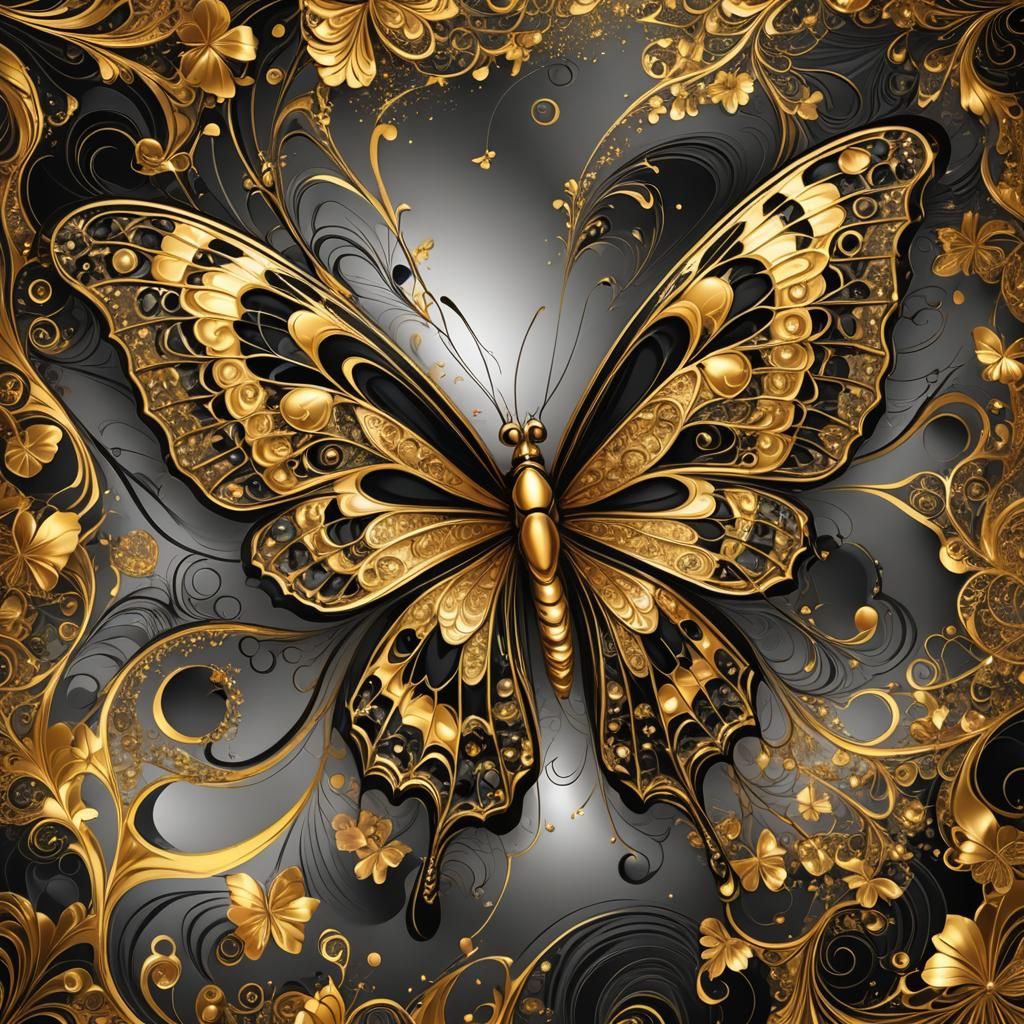 Golden and Black Butterfly Digital Art
