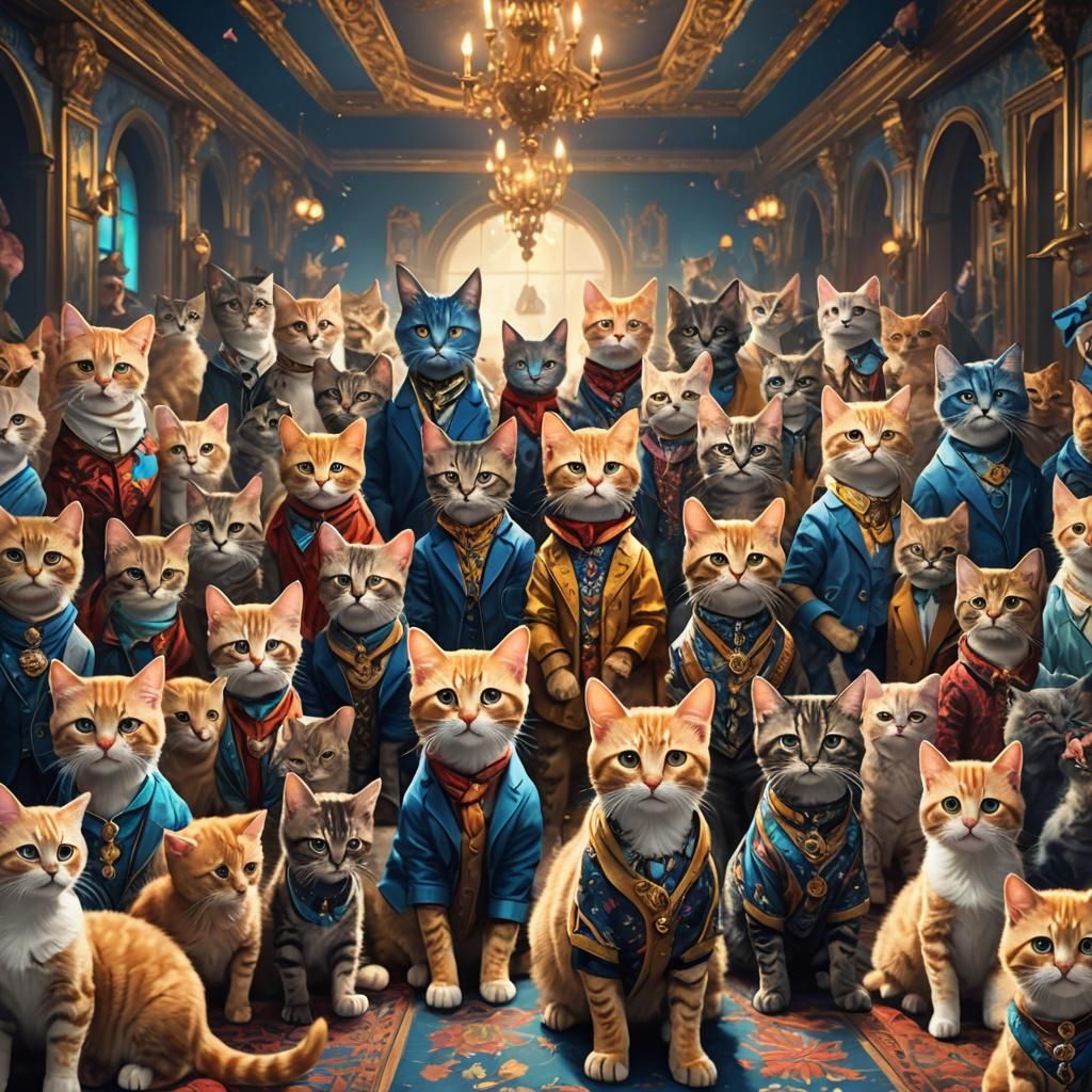 Kittens and Cats Fashion Show in Digital Art Style