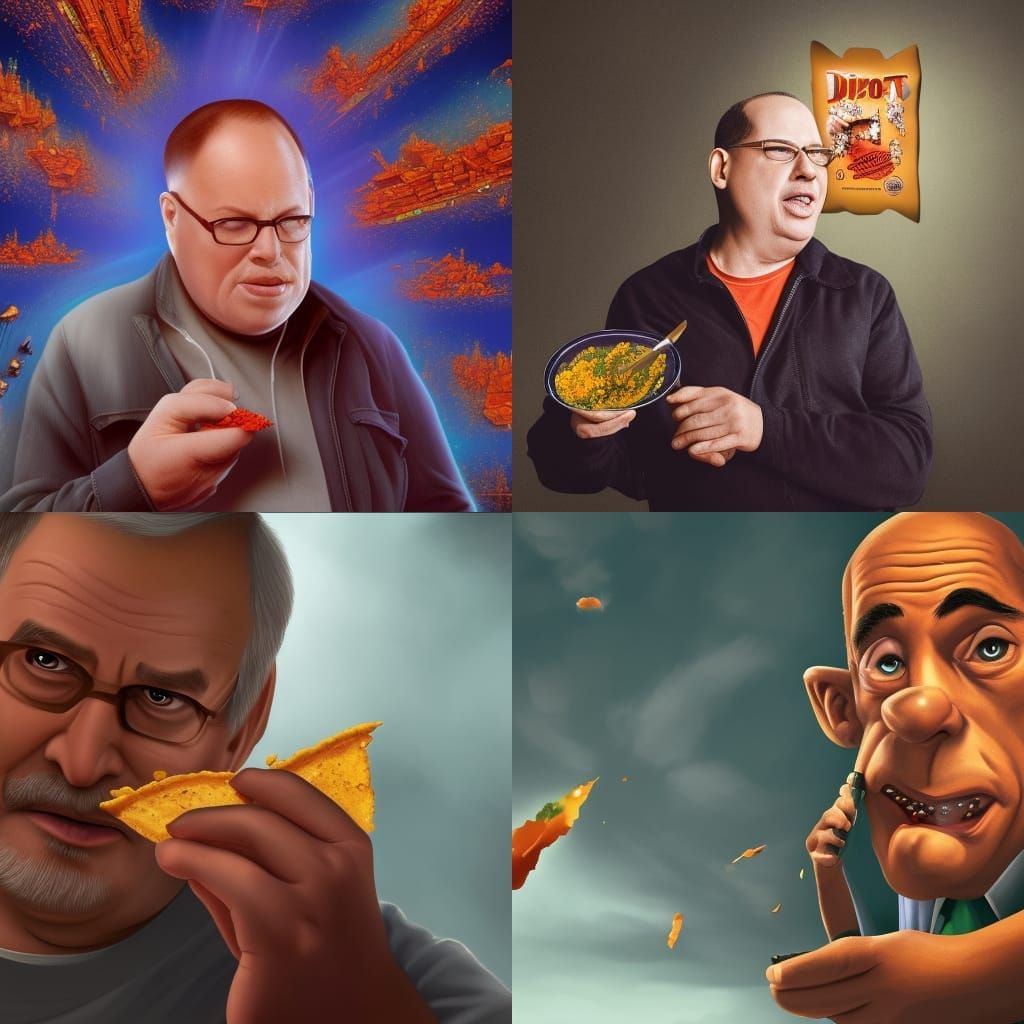 Danny DeVito Eating Doritos: Detailed Matte Painting