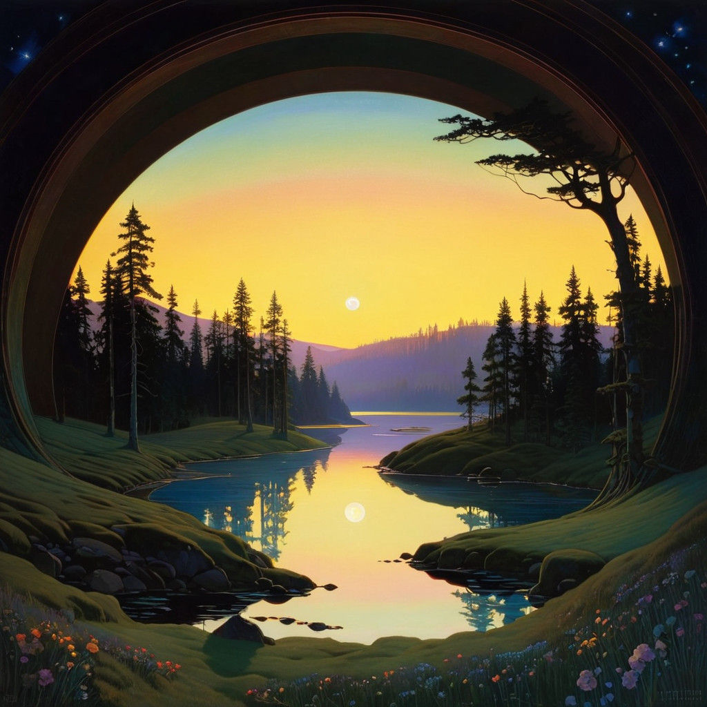 Interpretive Evening Scene in Vibrant Colors