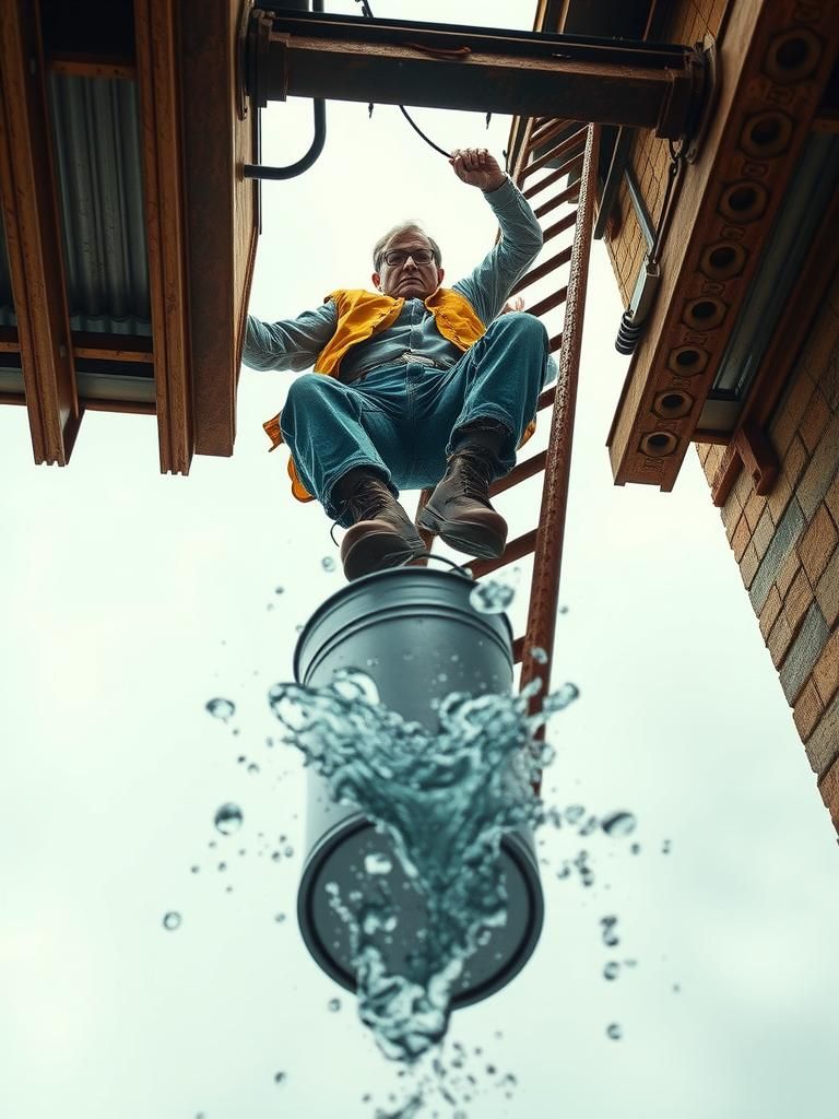 Window Cleaner's Calamity in Dystopian Futurism Style