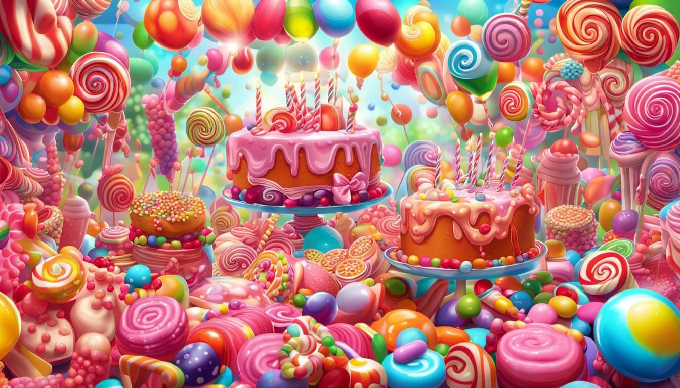 Candy Art Birthday in a Postmodern Digital Illustration