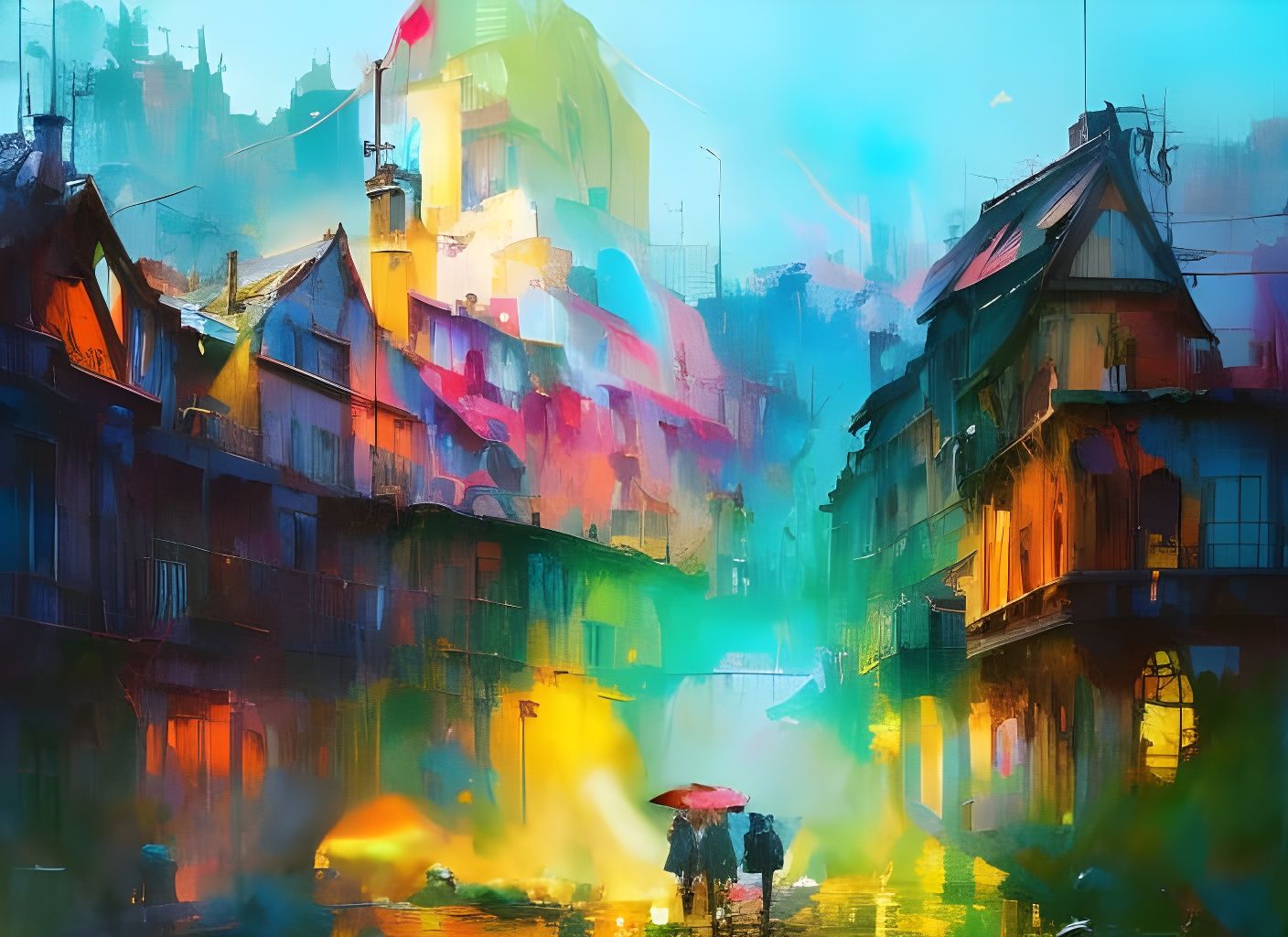 Rain Clouds Dripping Paint: Hyperdetailed Gouache Illustrati...