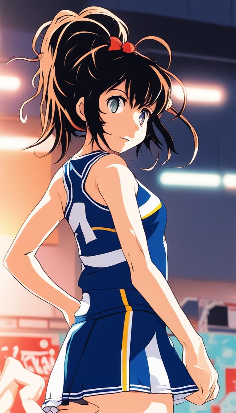 Anime Cheerleader with Curvy Backside in Graffiti Style