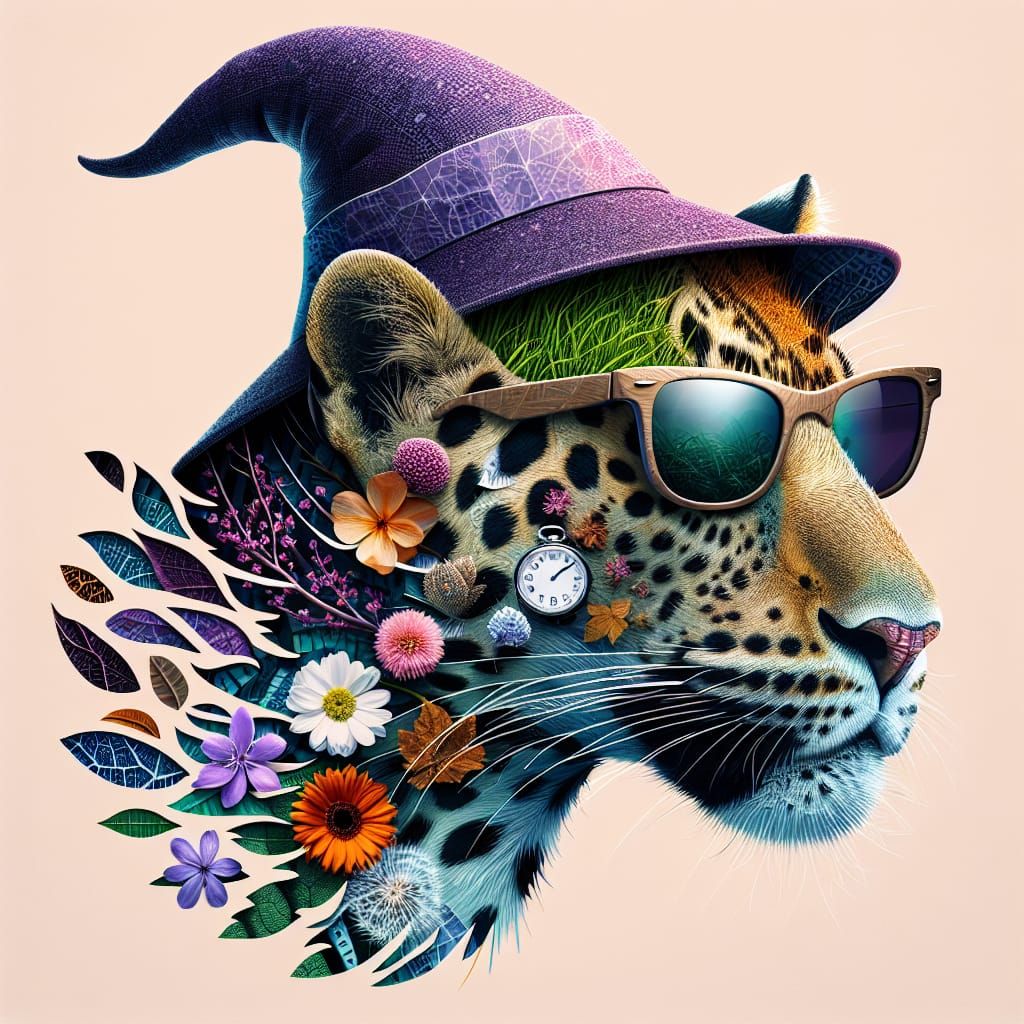 Leopard in Double Exposure with Seasonal Ticker Tape