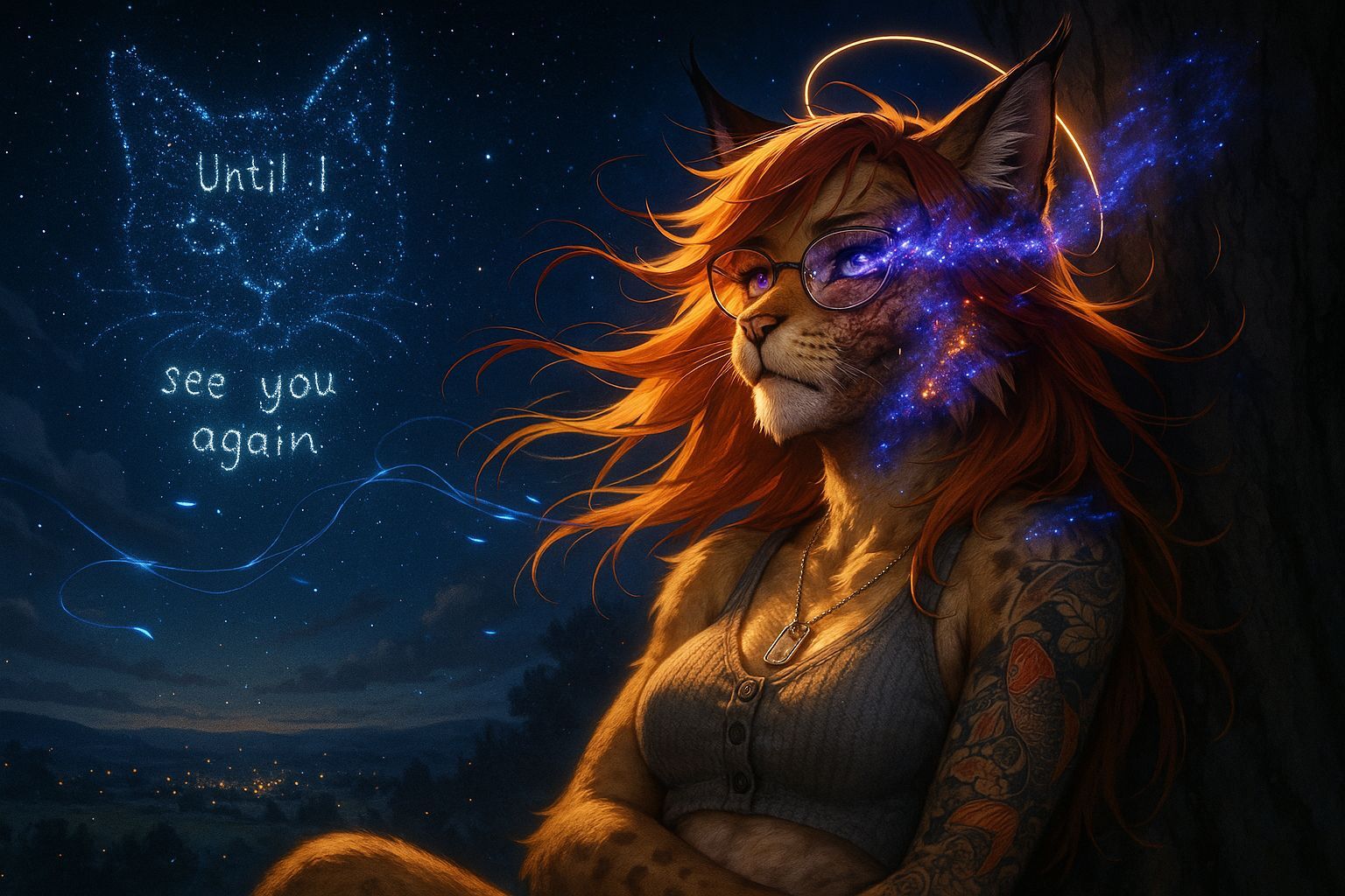 Anime Lynx Woman Overlooking Landscape in Anime Style