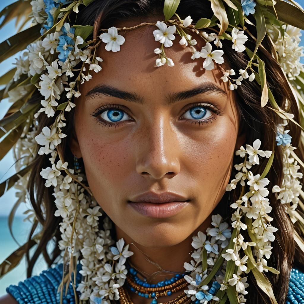 Miss Tahiti Portrait with Blue Eyes, Professional Photograph...
