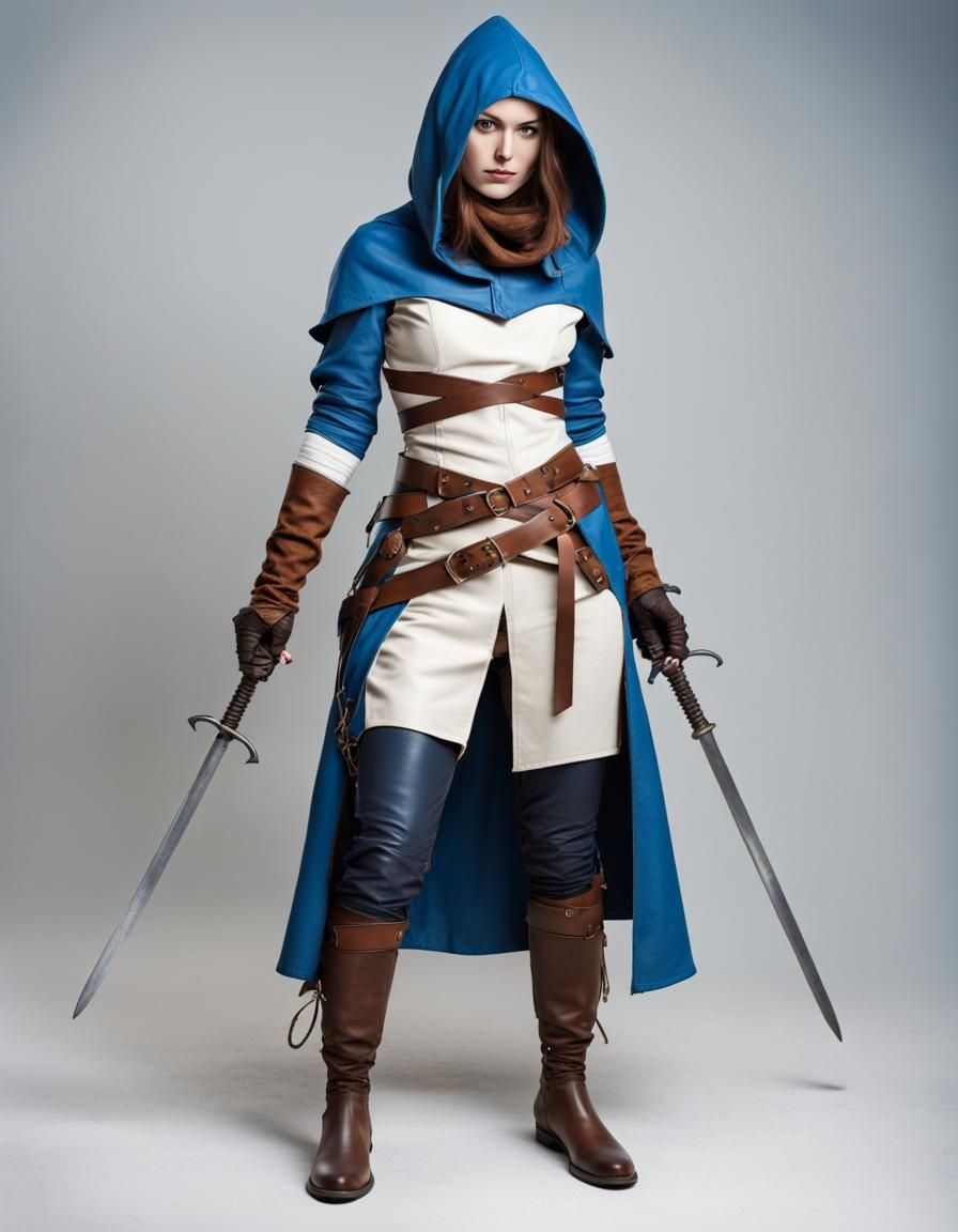 Medieval Female Rogue with Rapier and Hood