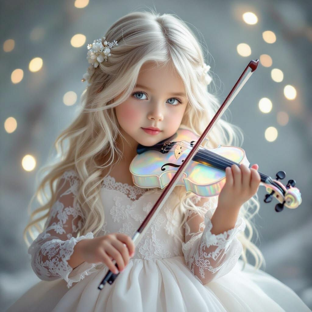 Anime Girl Plays Glowing Violin in Soft Bokeh