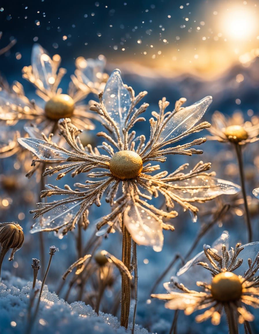 Ethereal Snowflake Flowers on Icy Planet
