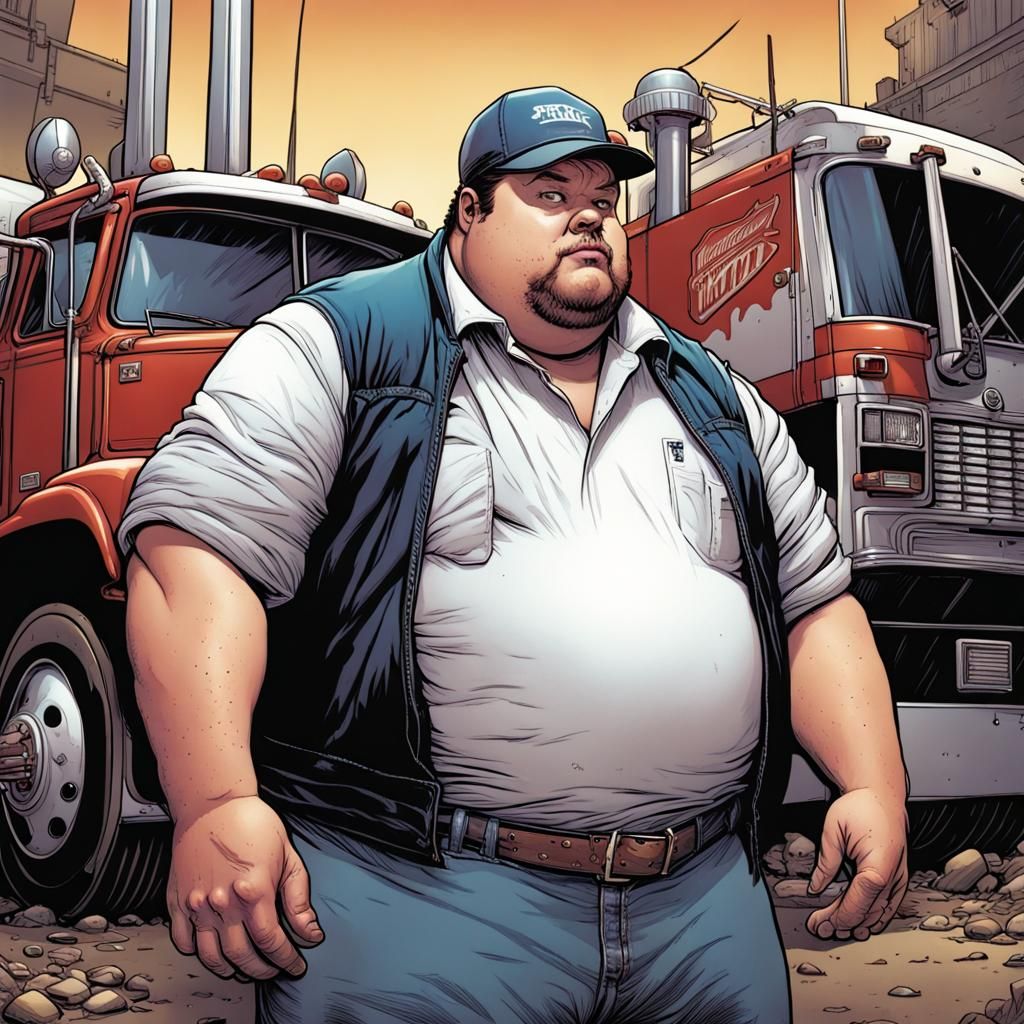 Comic Art Fat Trucker Hero