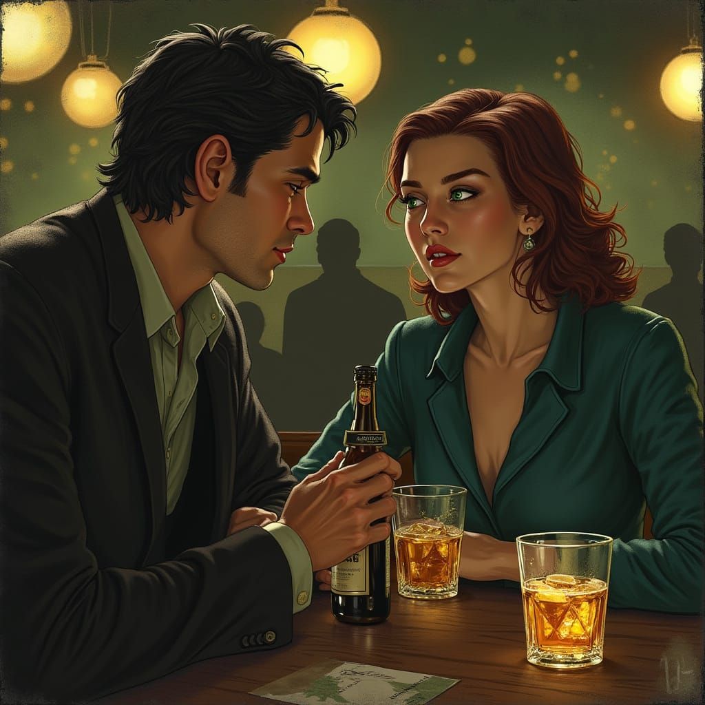 Mysterious Encounter in a Secret Bar with Green-Eyed Explore...
