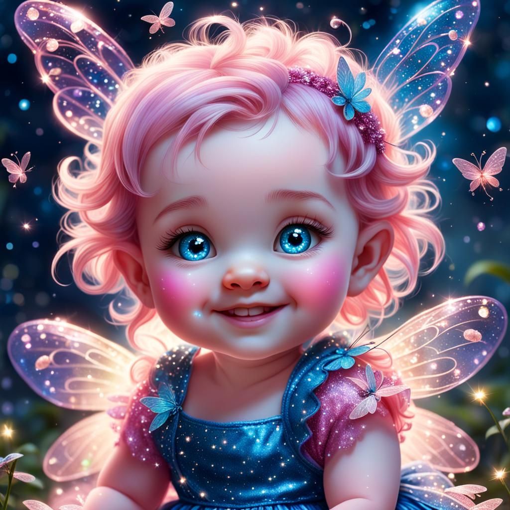 Cute Baby Fairy in Pink with Blue Eyes
