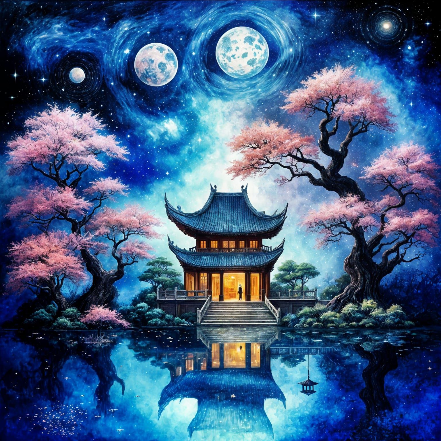 Ancient Chinese Lakeside Mansion in Galaxy Style