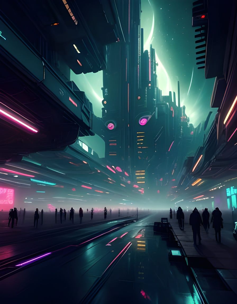 Cyberpunk Cityscape with Starry Sky