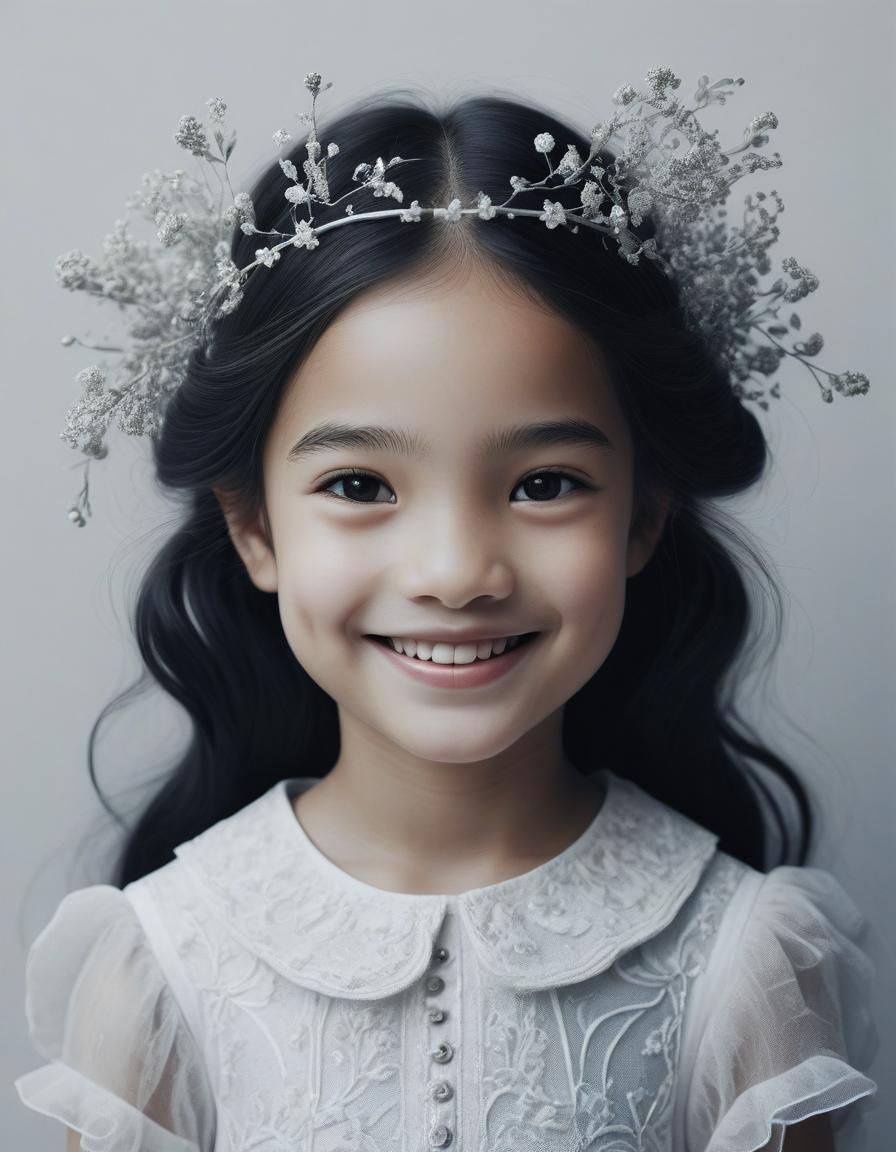 Ethereal Portrait of Smiling Girl in Black