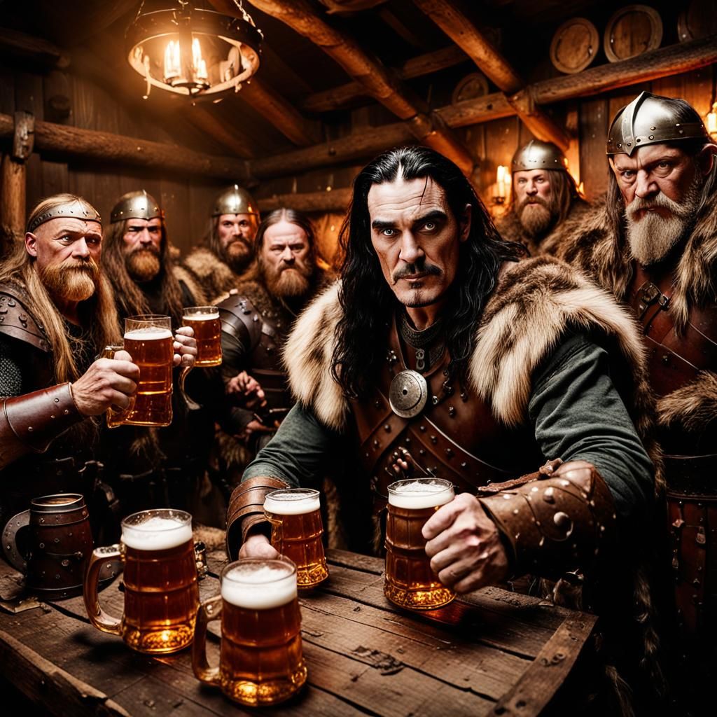 Peter Steele and Beer Vikings in Dark Fantasy Style