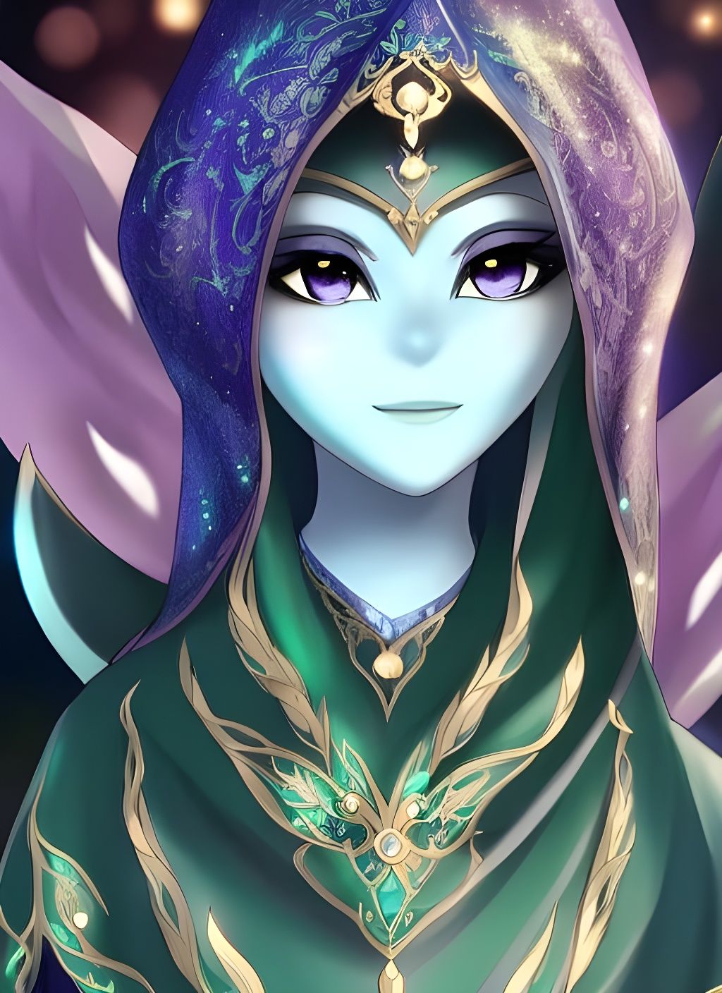 Androgynous Blue-Skinned Fae Portrait