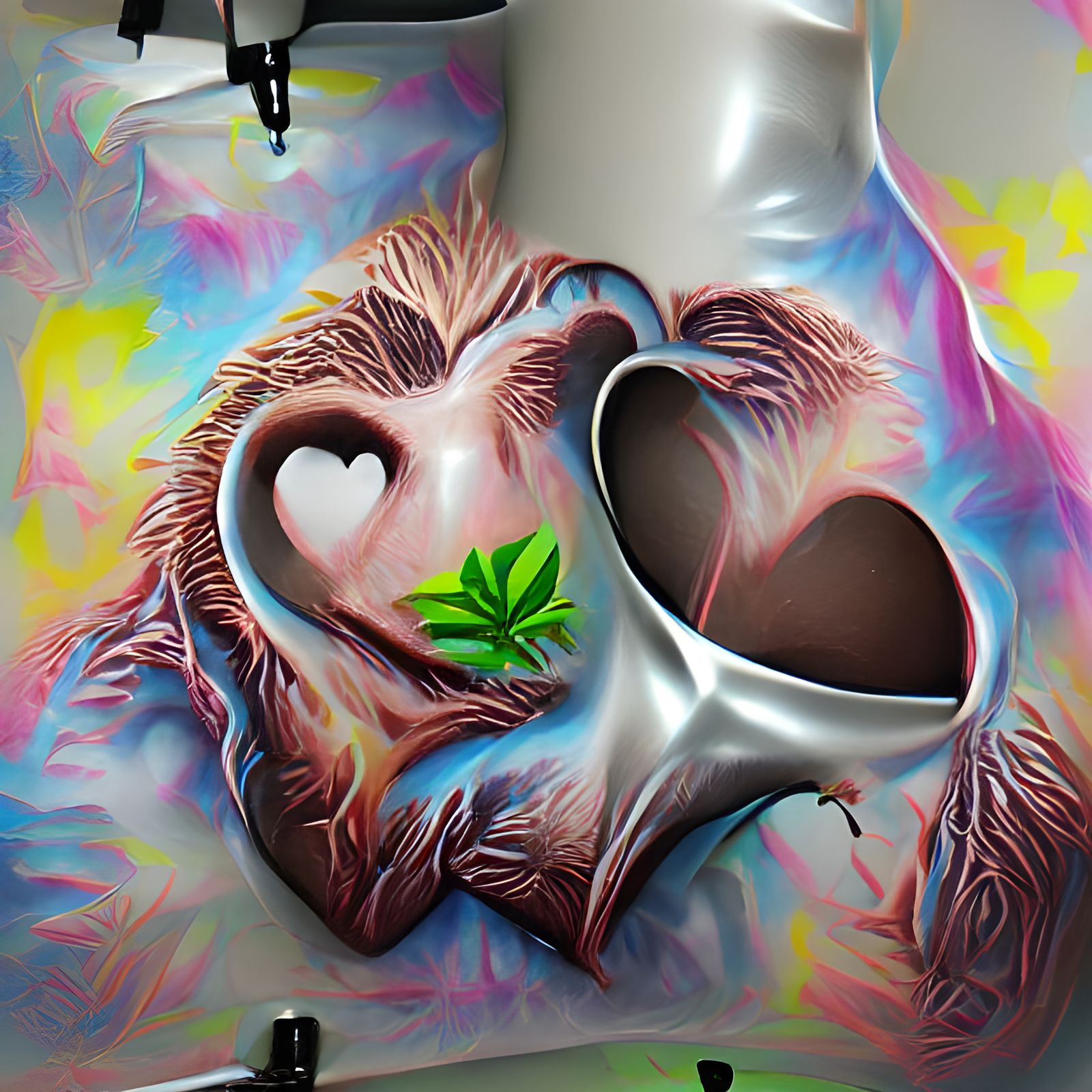 Sloth with Heart Eyes Smoking Bong