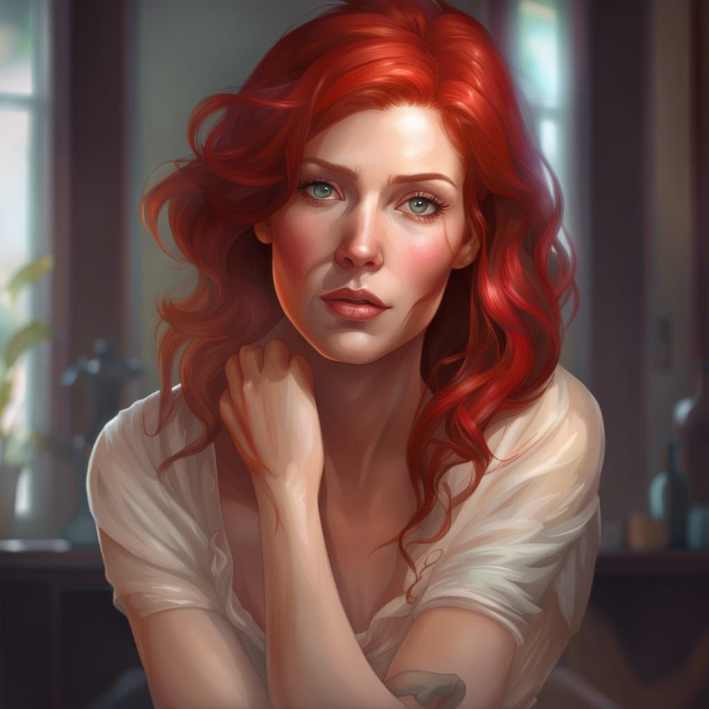 Redhead Portrait with Transparent Elements, Digital Art