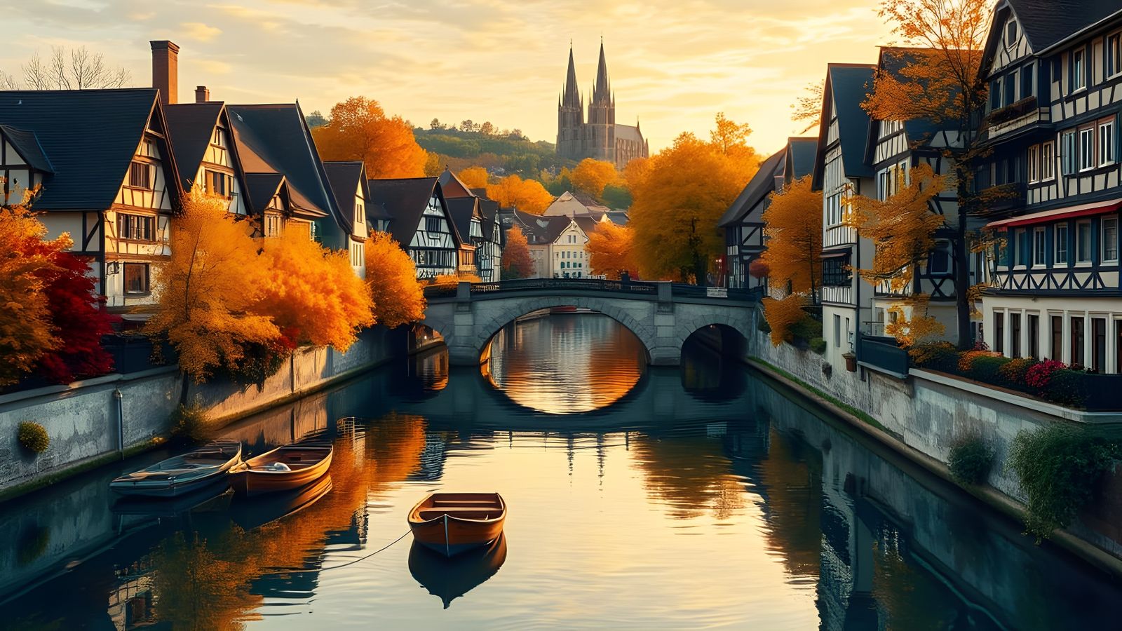 Charming German Town at Golden Hour as Oil Painting