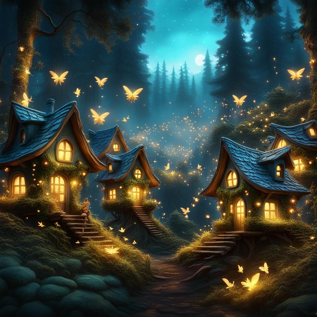 Glowing Fairies and Tiny Houses in Enchanted Forest