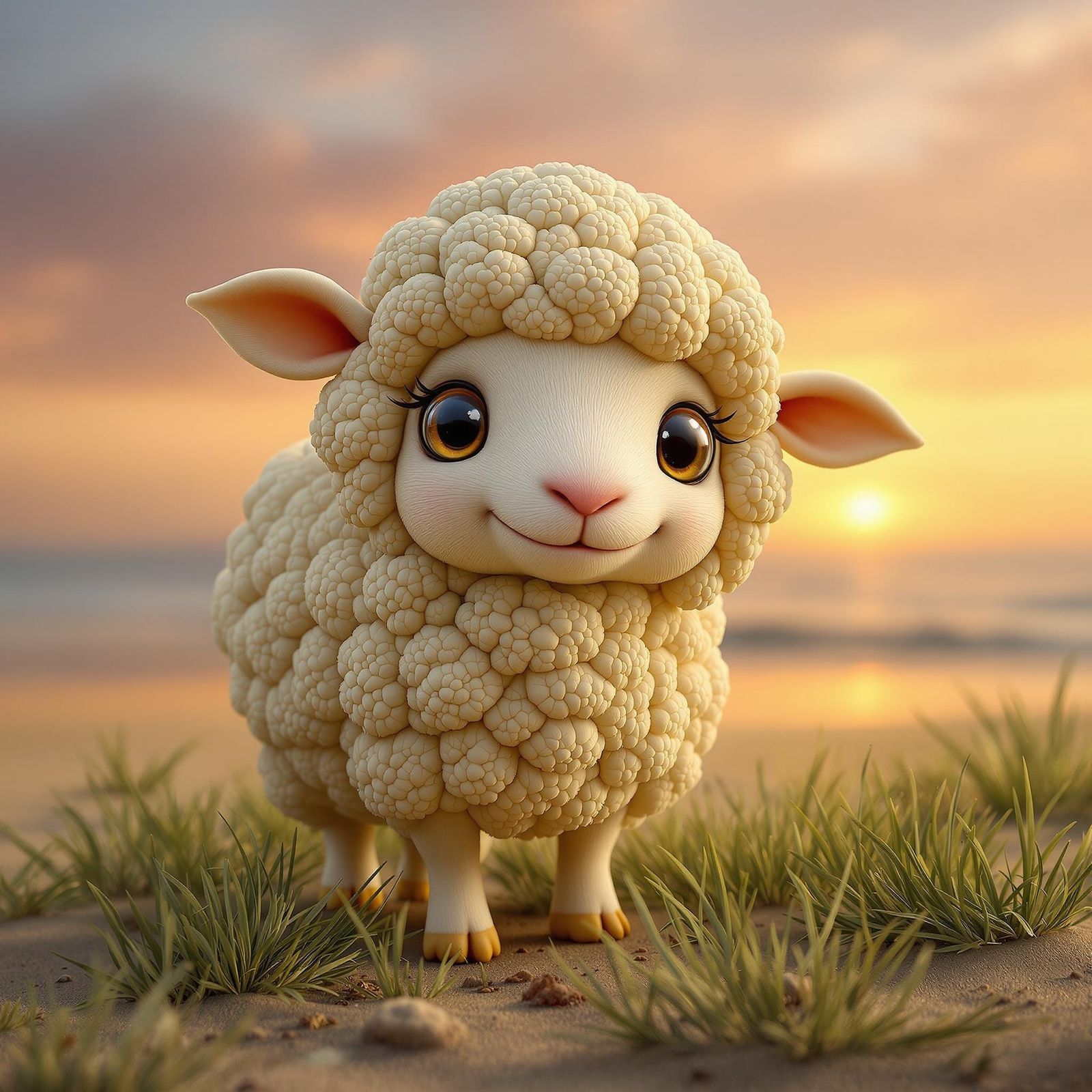 Vibrant Sunset Cauliflower Sheep in Fantasy Photography
