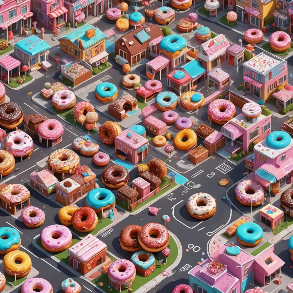 Candy Donut Neighborhood in Hyperrealistic Style