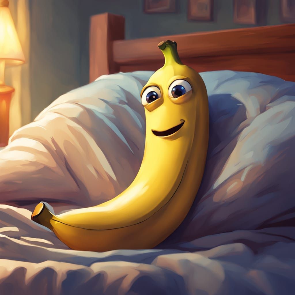 Sick Cartoon Banana in Bed, Pixar Style