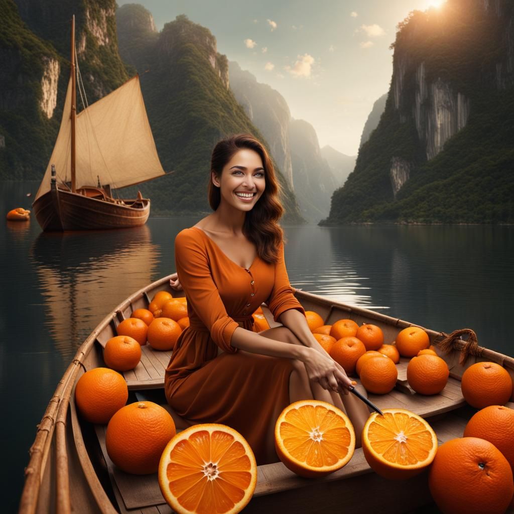 Woman with Orange Hair in Boat: Matte Painting