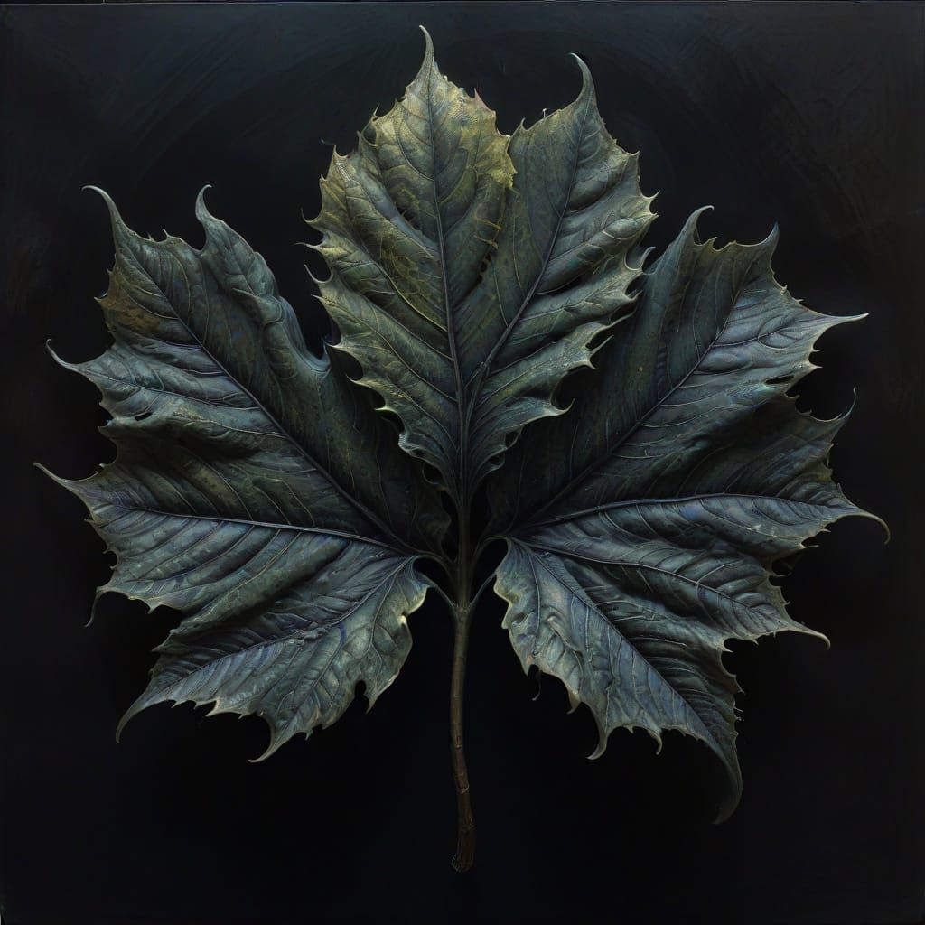 Modern European Ink Painting of a Colossal Leaf in a Moonles...