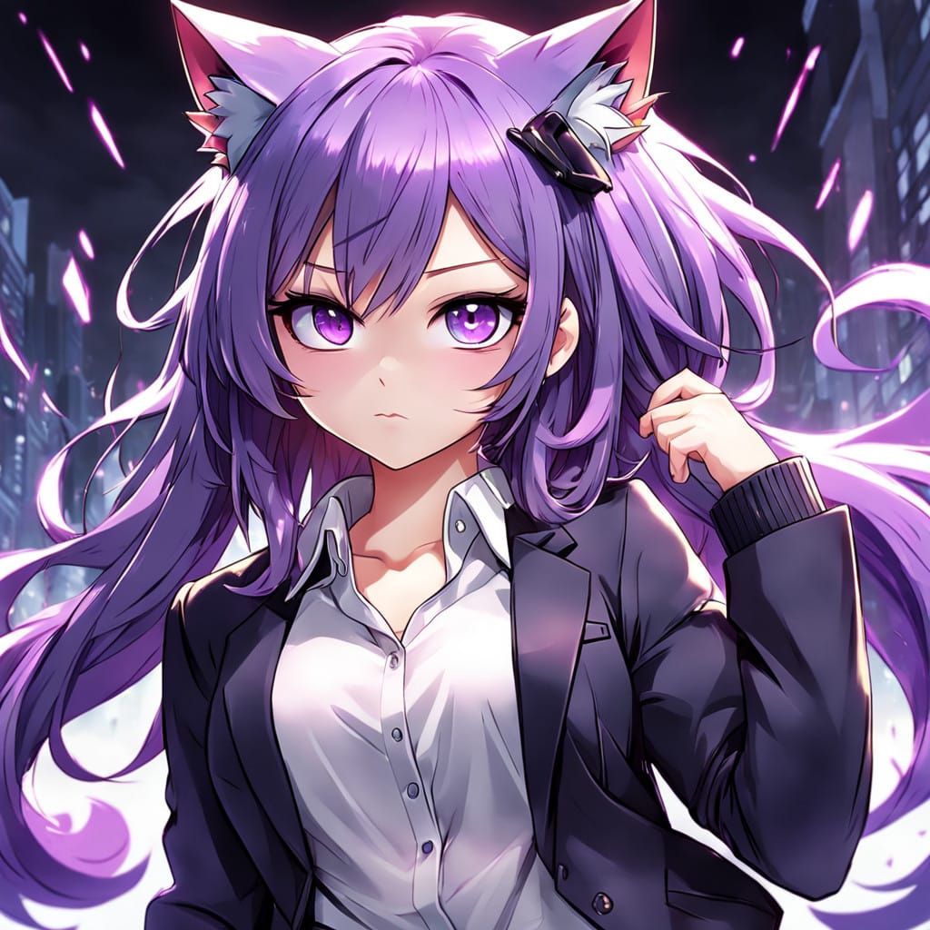 Vibrant Catgirl in Stylish Business Outfit