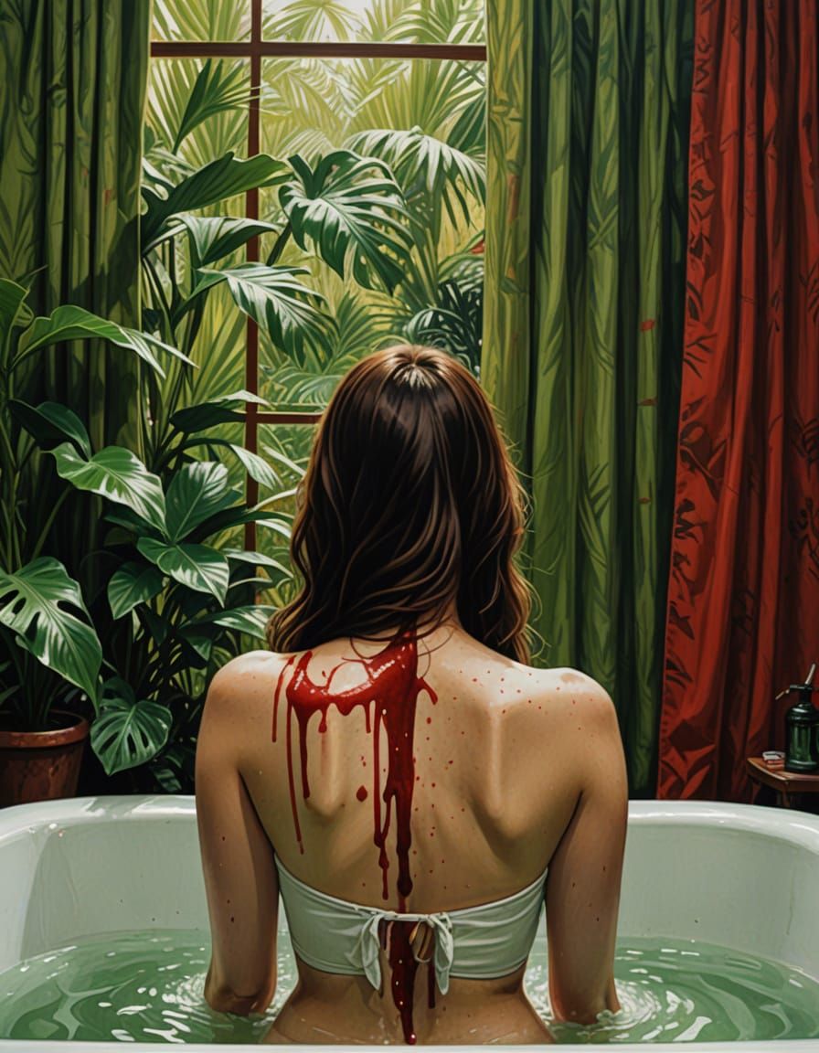 Woman in Bathtub with Scratches: Symbolic Movie Still