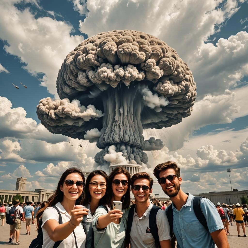 American Tourists Selfie with Atomic Bomb Cloud