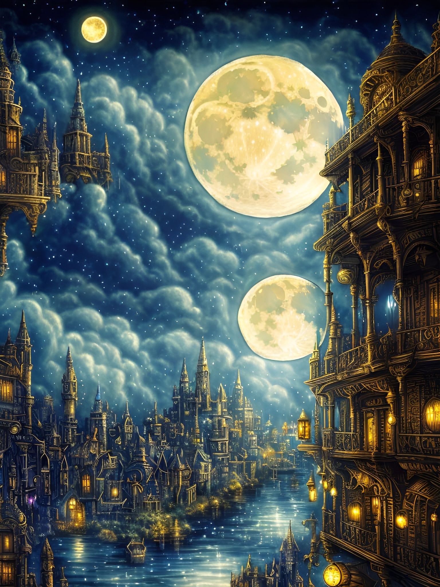 Magic Clock Town Under Starry Sky