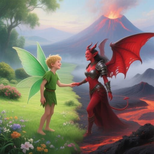 Fairy Boy and Demon Girl Meet at Divided Landscape