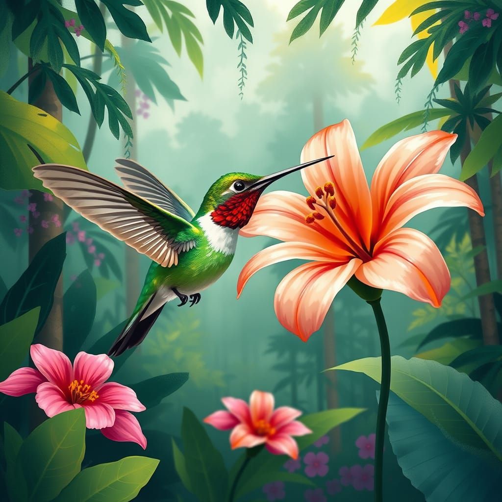 Vibrant Tropical Bloom in Abstract Art