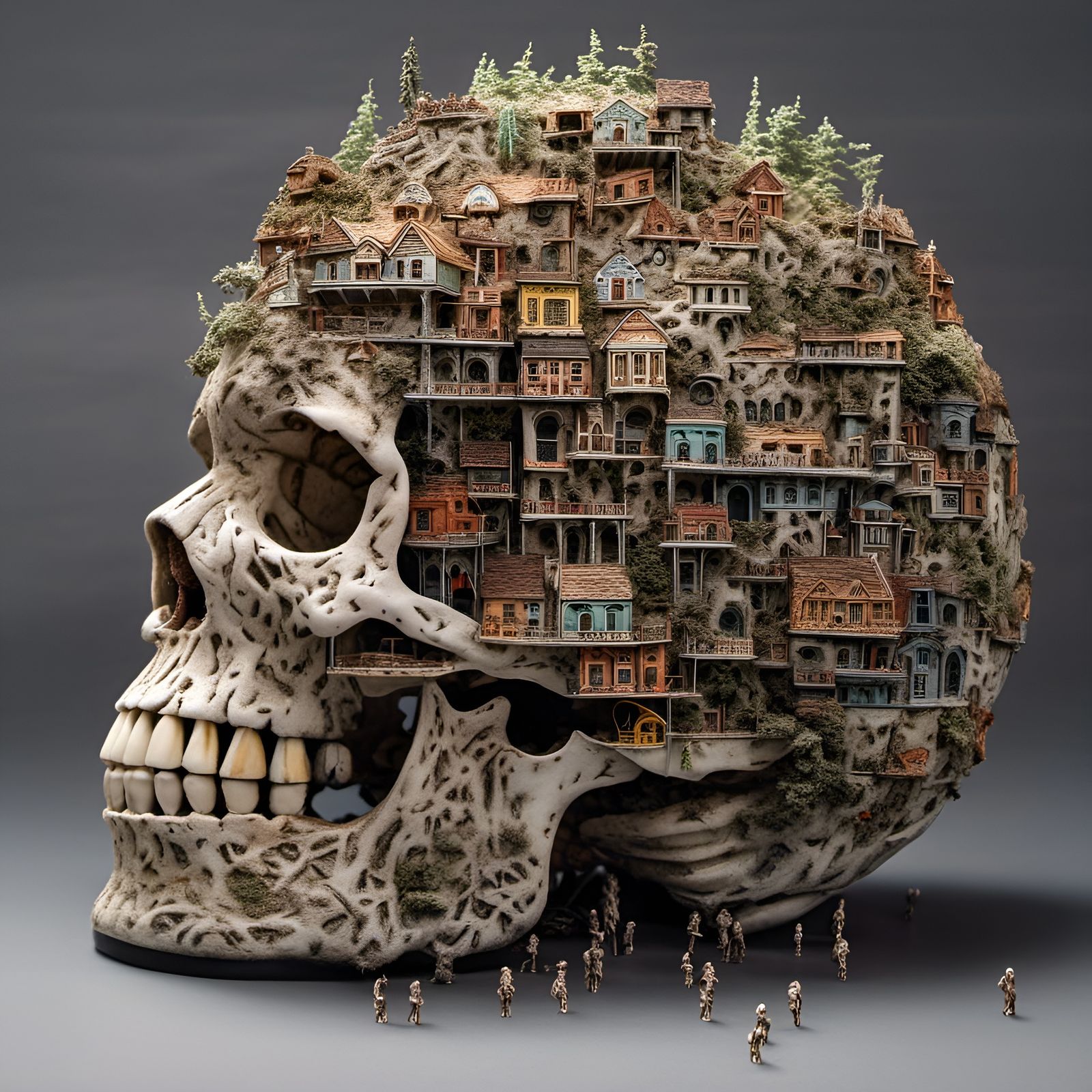 Solarpunk City Inside Skull: Meticulously Crafted Model