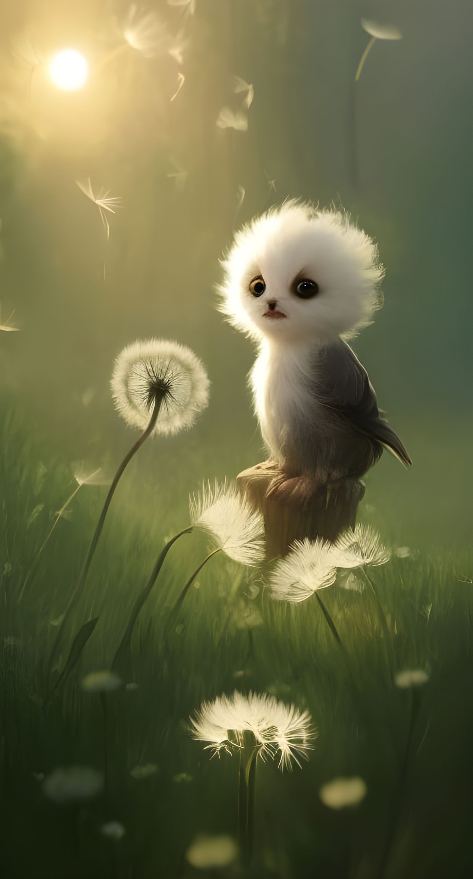 Anthropomorphic Dandelion with Expressive Eyes Digital Art
